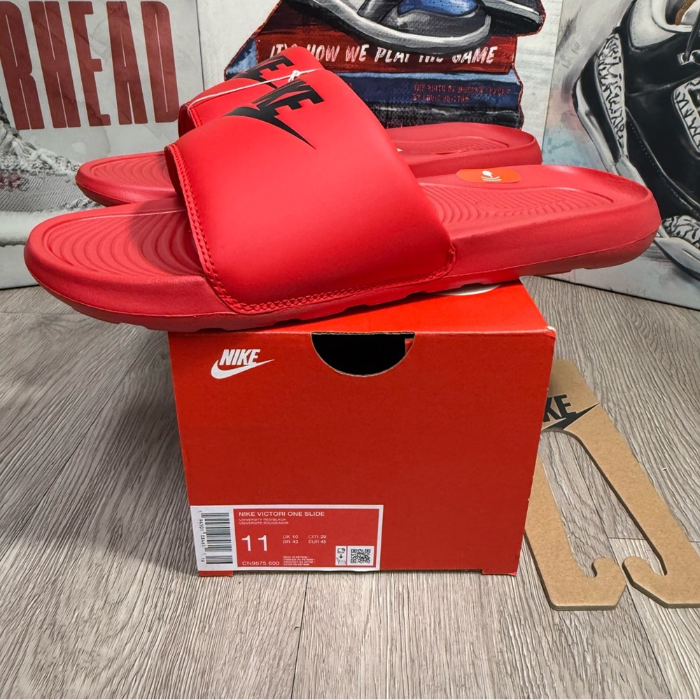 New Nike Victori One Slide Size 13 University Red/ Black - Picture 5 of 7